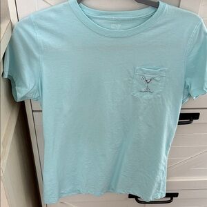 Vineyard Vines Light Aqua Pocket Tee with Martini Whale
